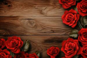 AI generated Empty wood background with flower for product display Ai generated photo