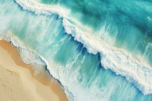 ai generado aéreo ver de mar playa ola, Oceano olas en el playa como un fondo de pantalla fondo, mar con azul agua olas ai generado foto