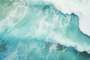 ai generado aéreo ver de mar playa ola, Oceano olas en el playa como un fondo de pantalla fondo, mar con azul agua olas ai generado foto