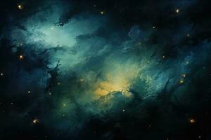 AI generated abstract space background nebula galaxy milky way, universe in green and blue colors photo