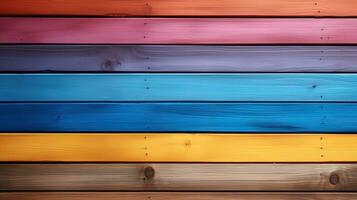 AI generated rustic background of bright multicolored painted wooden planks photo