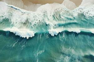 AI generated Aerial view of sea beach wave, Ocean waves on the beach as a wallpaper background, sea with blue water waves AI generated photo