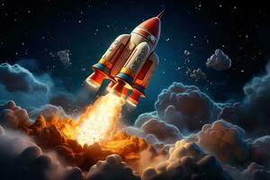 AI generated cartoon illustration rocket taking off, a spaceship in space photo