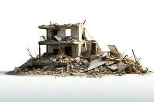 AI generated Demolished building, destroyed house isolated on white background photo