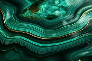 AI generated close up abstract background gem malachite texture green and gold colors photo