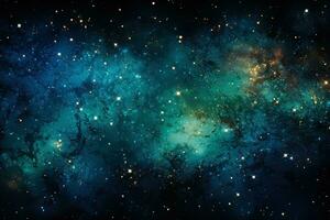 AI generated abstract cosmos background nebula galaxy milky way, universe in green and blue colors photo