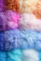 AI generated vertical abstract background texture of fluffy multicolored fur of pastel color photo