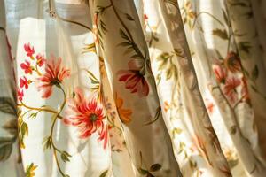 AI generated Floral patterned curtain on sunny light background . Generative AI photo