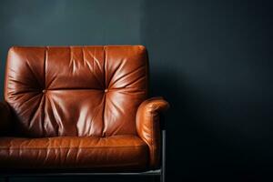 AI generated Vintage leather brown chair in a modern minimalistic interior. Generative AI photo