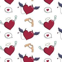 Seamless vector Valentine's day pattern. Love pattern with an angel heart and a devil heart.