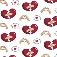 Seamless vector Valentines day pattern. Seamless pattern with a broken heart and a heart with hands.