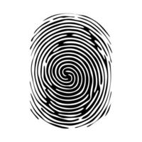 Fingerprint pattern, clear lines and swirls. Human thumbprint. Icon, pictogram, logo. Black and white illustration. Vector isolated on a white background. Security concept.