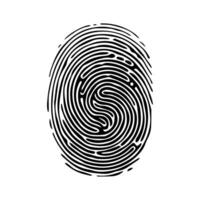 Fingerprint pattern, clear lines and swirls. Human thumbprint. Icon, pictogram, logo. Black and white illustration. Vector isolated on a white background. Security concept.