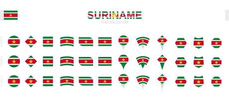 Large collection of Suriname flags of various shapes and effects. vector