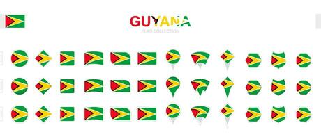 Large collection of Guyana flags of various shapes and effects. vector