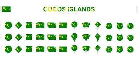 Large collection of Cocos Islands flags of various shapes and effects. vector