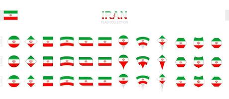 Large collection of Iran flags of various shapes and effects. vector