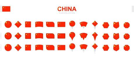 Large collection of China flags of various shapes and effects. vector