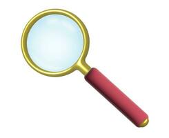 3d magnifying glass icon for UI illustration in realistic style.  Concept Discovering, learning, exploring, researching, searching, analyzing . Vector illustration on transparent background.