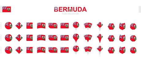 Large collection of Bermuda flags of various shapes and effects. vector