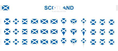 Large collection of Scotland flags of various shapes and effects. vector