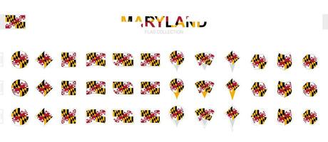 Large collection of Maryland flags of various shapes and effects. vector