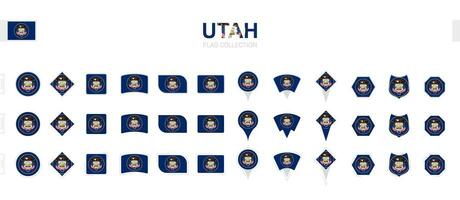 Large collection of Utah flags of various shapes and effects. vector