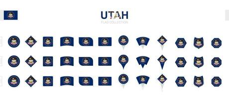 Large collection of Utah flags of various shapes and effects. vector