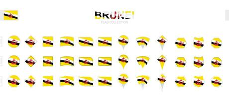 Large collection of Brunei flags of various shapes and effects. vector