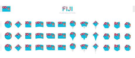 Large collection of Fiji flags of various shapes and effects. vector