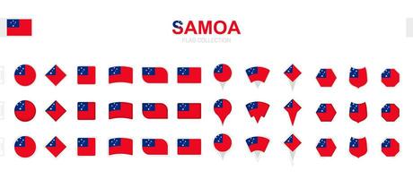 Large collection of Samoa flags of various shapes and effects. vector