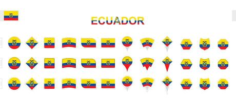 Large collection of Ecuador flags of various shapes and effects. vector