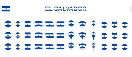 Large collection of El Salvador flags of various shapes and effects. vector