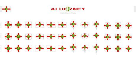 Large collection of Alderney flags of various shapes and effects. vector