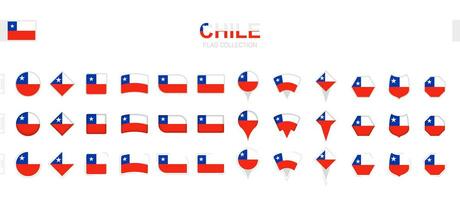 Large collection of Chile flags of various shapes and effects. vector