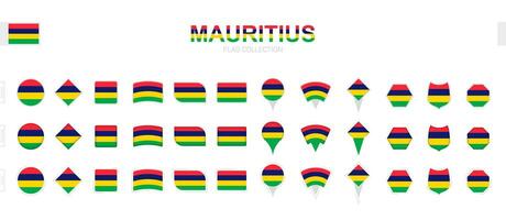 Large collection of Mauritius flags of various shapes and effects. vector