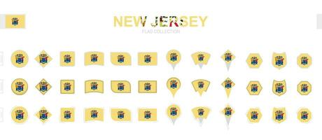 Large collection of New Jersey flags of various shapes and effects. vector