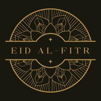 Eid Al-Fitr islamic greeting background with beautiful golden mandala line art. vector