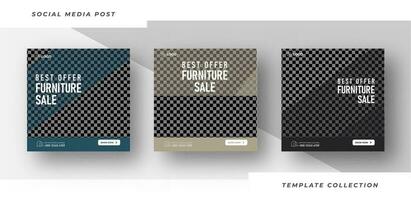 Minimalist modern furniture for sale social media post template vector