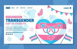 Transgénero día de visibilidad social medios de comunicación aterrizaje página dibujos animados plantillas antecedentes ilustración vector