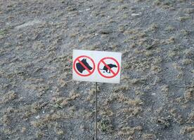 Sign prohibiting the walking of dogs on the lawn photo