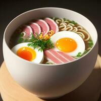 ai generado japonés ramen con Cerdo hueso caldo y huevos. generativo ai. foto