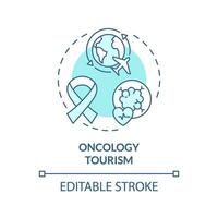 2D editable blue oncology tourism icon, simple isolated monochromatic vector, medical tourism thin line illustration. vector