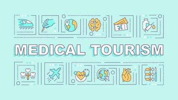 medical tourism text with various thin linear icons concept on blue monochromatic background, editable 2D vector illustration.