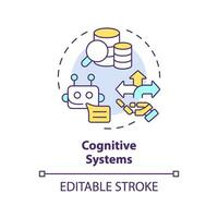2D editable multicolor cognitive systems icon, simple isolated vector, thin line illustration representing cognitive computing. vector
