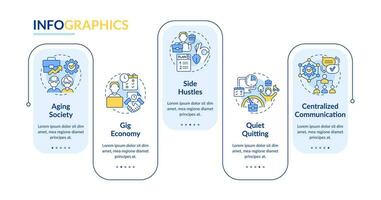 2D workplace trends vector infographics template with colorful line icons, data visualization with 5 steps, process timeline chart.