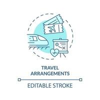 2D editable blue travel arrangements icon, simple isolated monochromatic vector, medical tourism thin line illustration. vector
