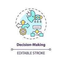 2D editable multicolor decision making icon, simple isolated vector, thin line illustration representing cognitive computing. vector