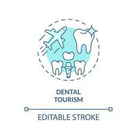 2D editable blue dental tourism icon, simple isolated monochromatic vector, medical tourism thin line illustration. vector