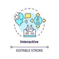 2D editable multicolor interactive icon, simple isolated vector, thin line illustration representing cognitive computing. vector